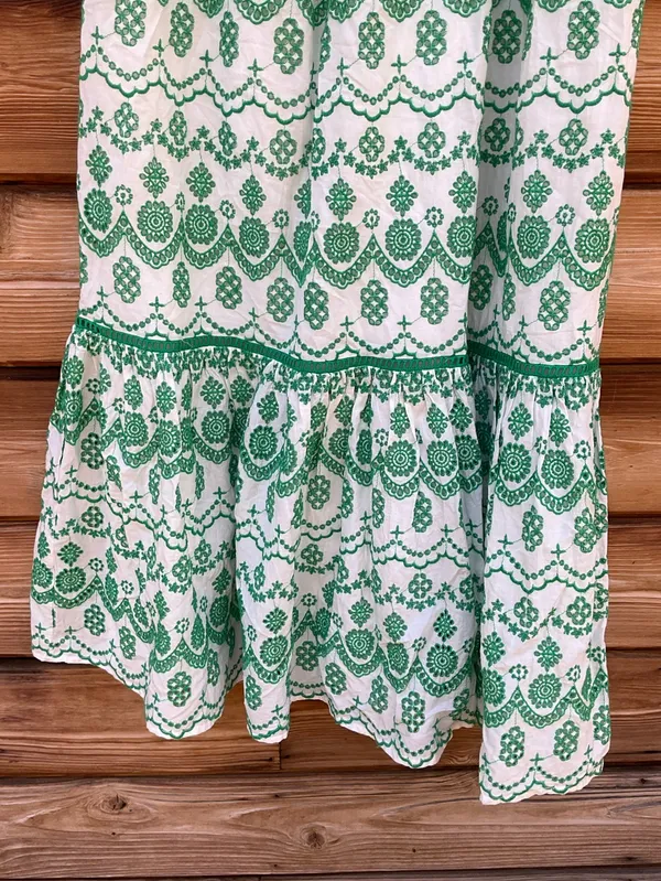 Adrianna Papell White Green Size 6 Cotton Eyelet Ruffle Midi Dress Party Picnic - Image 10