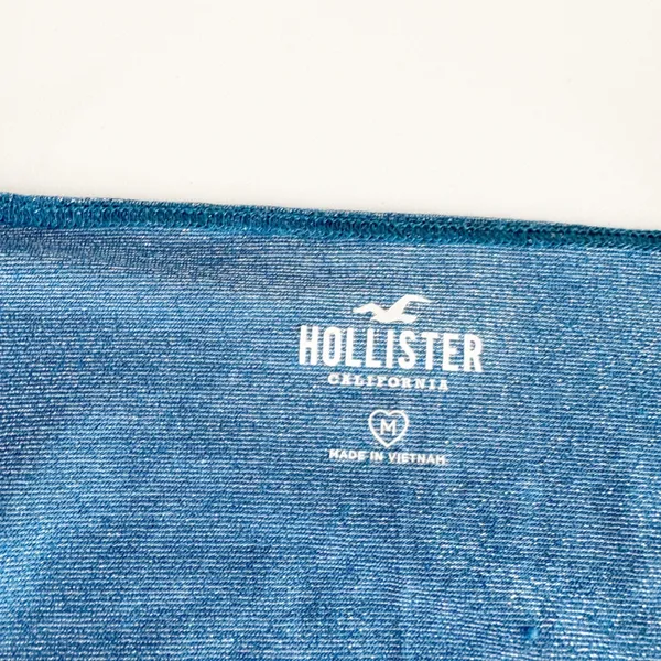 Hollister Womens Blue Metallic Shimmer Corset Seam Y2K Glam Long Sleeve Top‎ M - Image 2