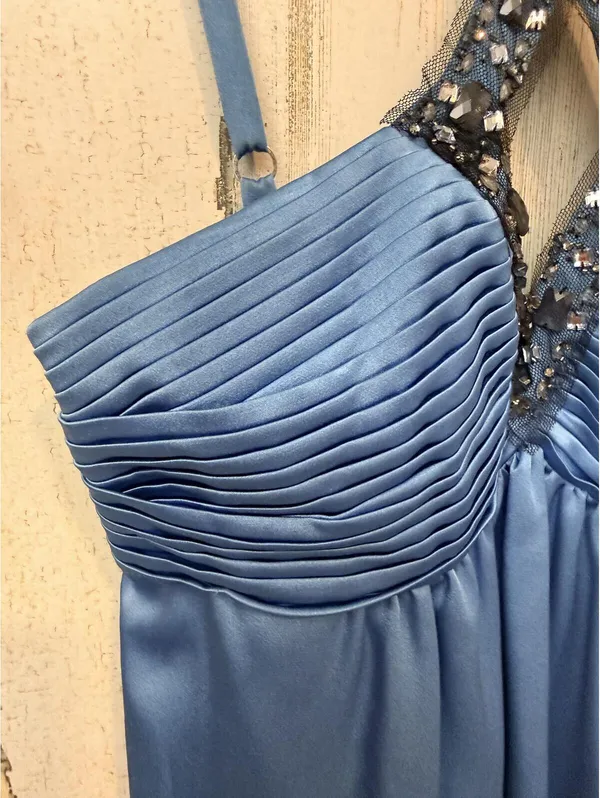 BCBGMAXAZRIA Womens 2 Blue Satin Beaded Cocktail Prom Dress - Image 6