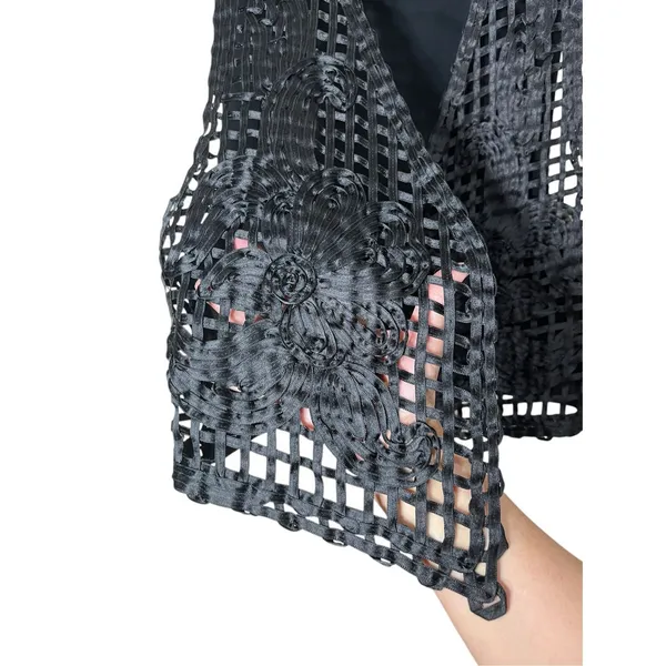 Vintage Black Sheer Open Weave Vest Size Medium‎ - Image 3