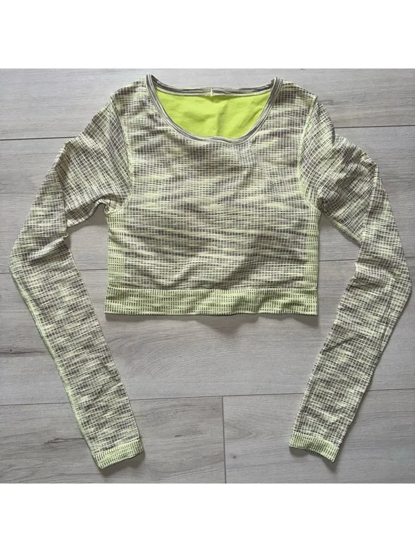 Lululemon Ebb to Street Neon Fitted Long Sleeve Cropped Seamless Shirt size 6 - Image 3