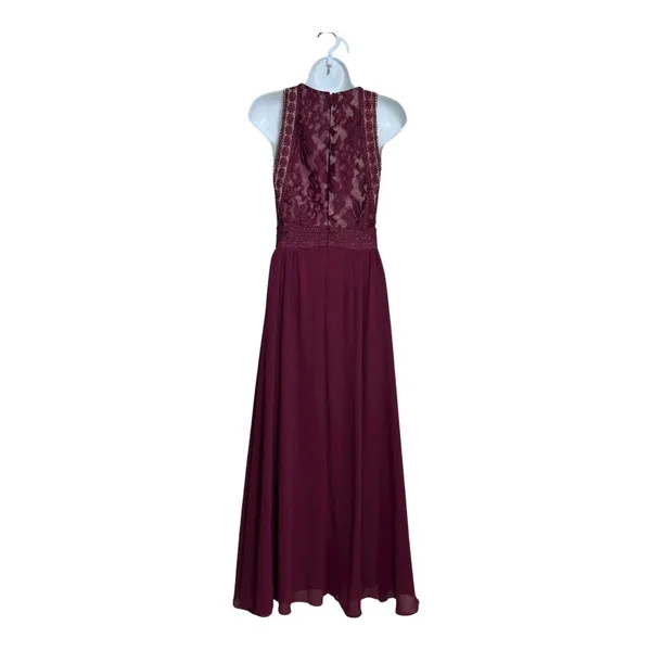 Lulus Burgundy Lace Bodice Maxi Dress Bridesmaid Formal‎ Event Size S - Image 4