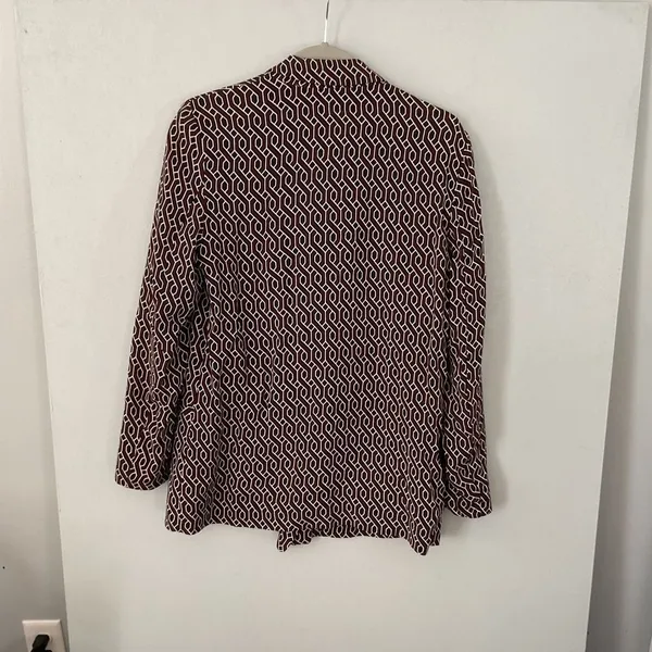 GP & J Baker x H&M Womens Blazer Burgundy Geometric Link Print Size 6 - Image 3