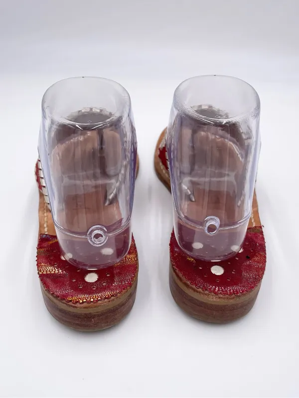 Jack Rogers Navajo Flat Metallic Red Silver Whipstitch Leather Thong Sandals 7 N - Image 7