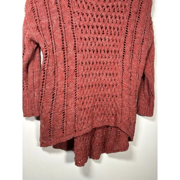 AMERICAN EAGLE Open Knit Crochet High‎ Low Sweater Size Medium Burnt Orange Y2K - Image 3