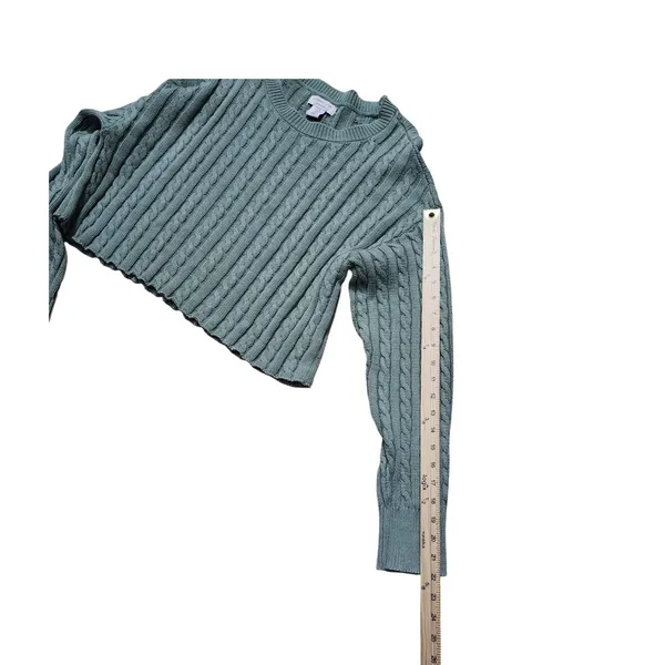 Sincerely Jules Womens Sage Green Cable‎ Knit Cropped Sweater XL - Image 5