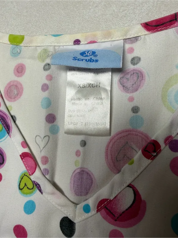 SB Scrubs White V-Neck Short Sleeve Top with Pink, Blue & Green Dot Print - Image 6