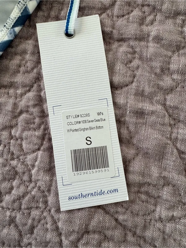 Southern Tide Seven Seas Blue/White Painted Gingham Bikini Bottoms - Image 6