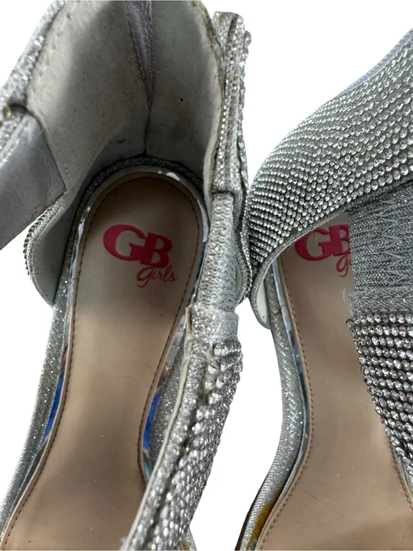 GB girls Silver Glitter Ankle-Strap Heels - Image 3