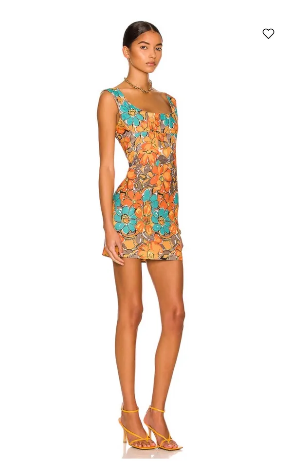 Miaou Vivi Mini Dress in Parisian Flower Orange Sz L - Image 2