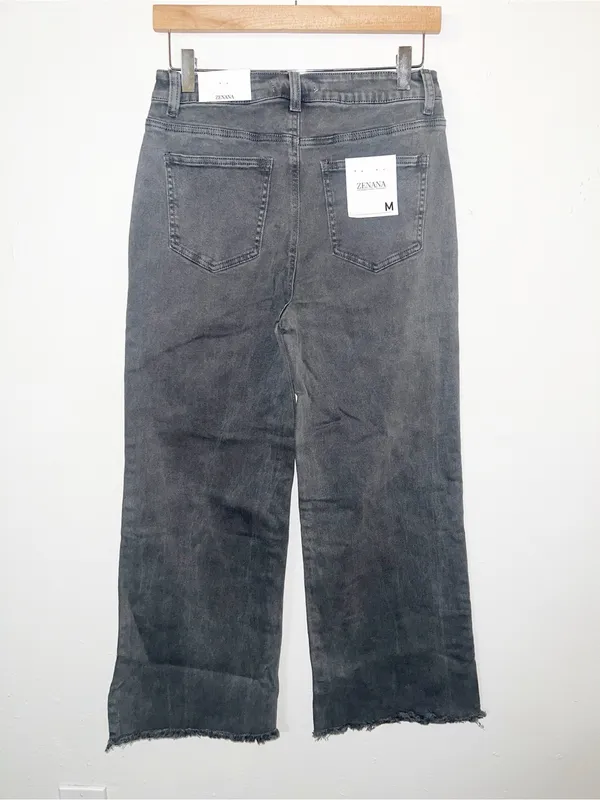 Zenana Outfitters Faded Gray Black High-Rise Wide Leg Raw Hem Jeans - Image 5