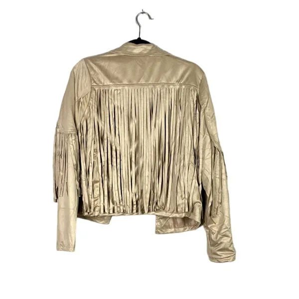 NEW! Western Fringe Soft Faux Suede Open Style Lined Jacket Coat M Light Tan - Image 4