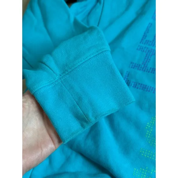 Womens The North Face pullover hoodie blue green logo outdoors hiking size L - Image 11