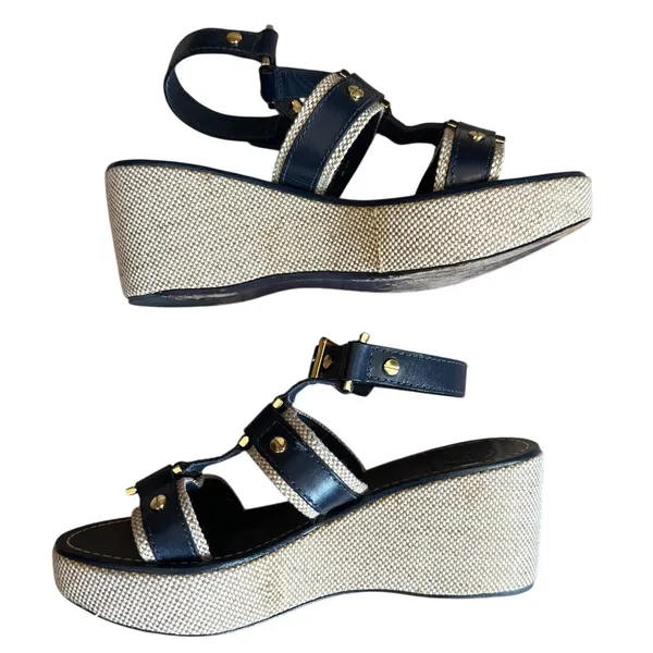 Tory Burch Navy Platform‎ Wedge Sandals 7 - Image 7