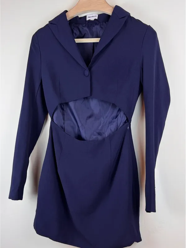 Superdown Kendra Cut Out Blazer Mini Dress Navy Blue Long Sleeve Size S Revolve - Image 3