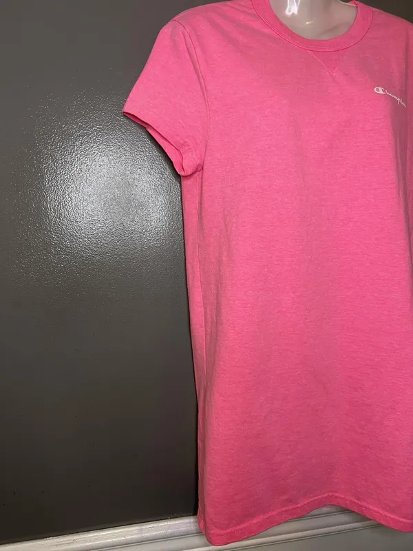Champion Tunic Shirt Womens XS Pink Solid Logo Crew Neck Short Sleeve Tee Top - Image 3
