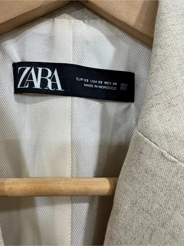 ZARA Beige Linen Blend Cropped Blazer Jacket Single Button Neutral Beige XS - Image 7
