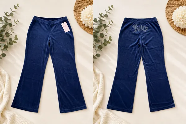 Juicy Couture Navy Blue Rhinestone Logo Velour Sweatpants Size L NWT🦋 - Image 12