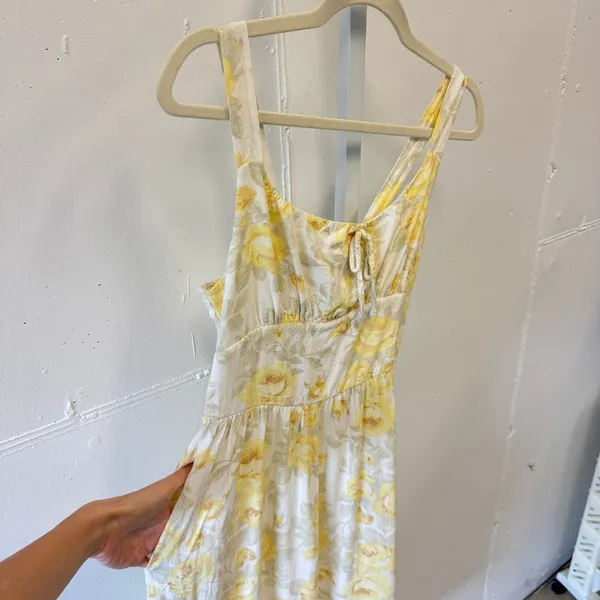 Monteau Los Angeles Yellow Floral Linen Blend Midi Dress 502443-3 Small Sundress - Image 4