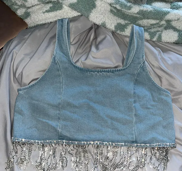 These Three Boutique Denim Top with beading - Image 2