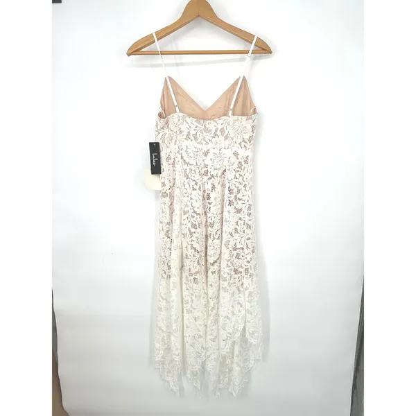 Lulus Midi Dress S White Lace Asymmetrical Hem Bridal Boho Ethereal Romantic - Image 3