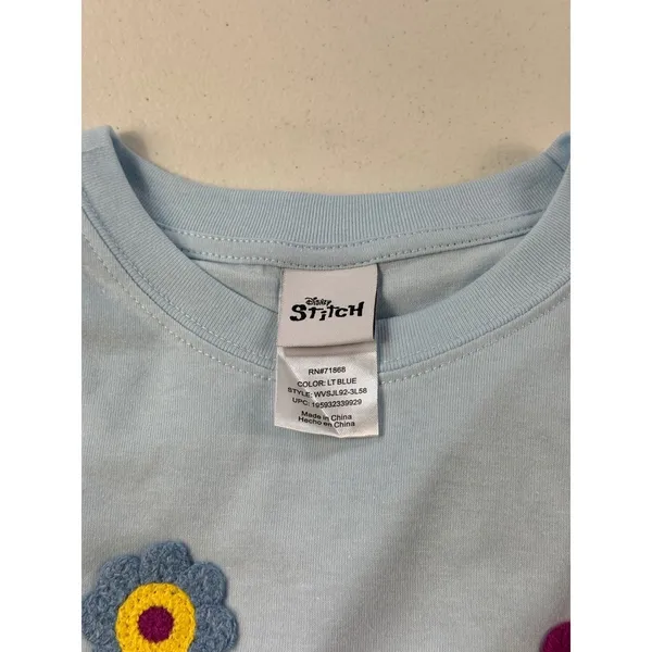 Disney Stitch Flower T-Shirt Womens Blue Graphic Crew Neck Short Sleeve‎ - Image 7