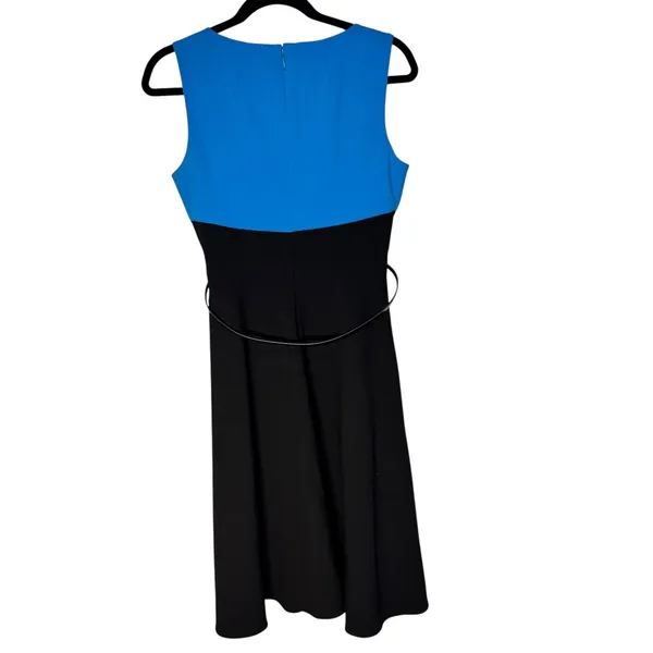 Calvin Klein Color Block‎ Sheath Dress Sleeveless Career Belted Blue Black - Image 9