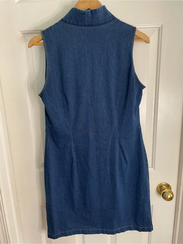 J. McLaughlin Sleeveless Dark Blue Denim Zip-Front Dress Size Large trad wife - Image 6