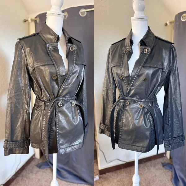 Dismero Italian Made Metallic Trench Jacket Womens 10 Belted Moto - Image 9