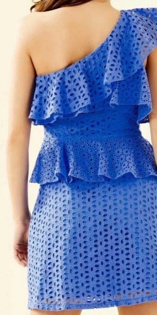 Lilly Pulitzer Dress Josey Eyelet White Cotton Ruffle One-Shoulder - Image 2