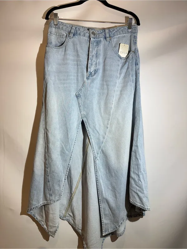 NWT! Free People We The Free Aquarius Asymmetrical Denim Maxi Skirt 27 - Image 2