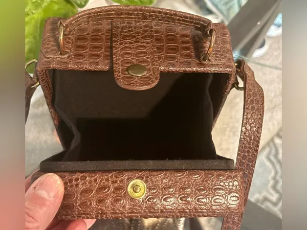 ACCESS Vintage Brown Crocodile Embossed Structured Satchel Shoulder Bag Purse - Image 7