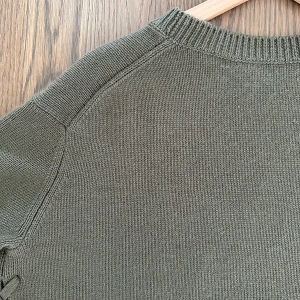 Vince 100% Cashmere Crew Neck Side Tie Long Sleeve Relaxed Fit Sweater Olive XS - Image 8
