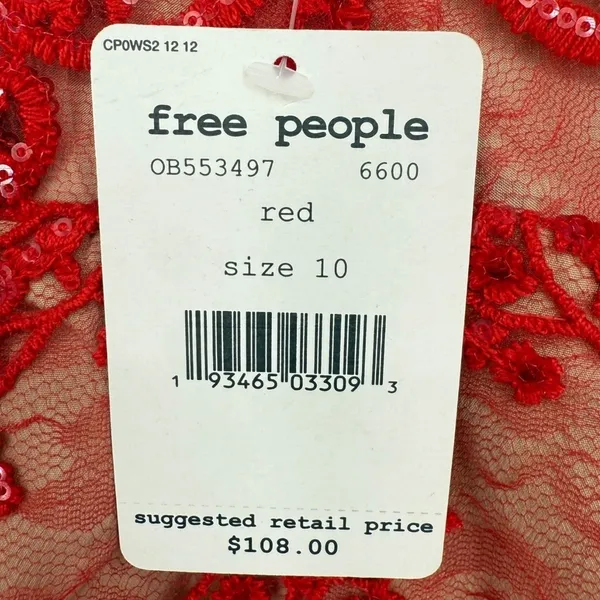 NWT Free People Night Shimmers Mini Dress Red Lace Sequin V Neck Size 10 Glam - Image 4