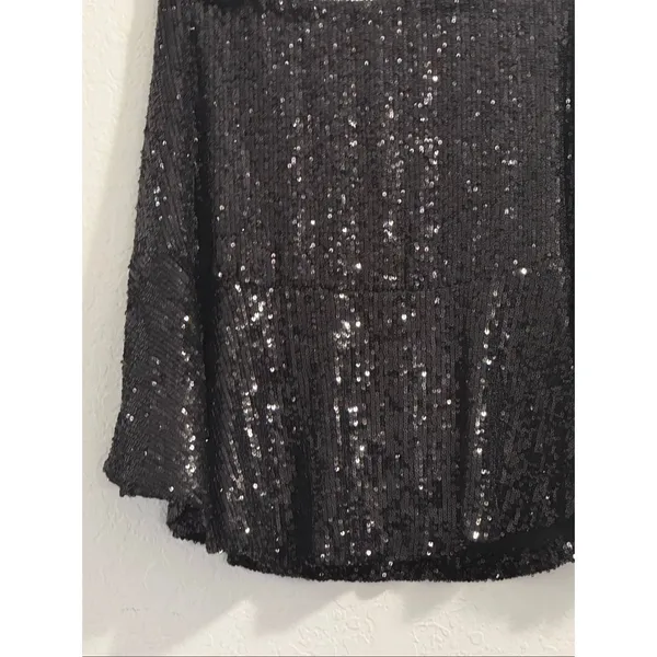 Free People Black Sequin Flare Mini Skirt S party New Years - Image 3