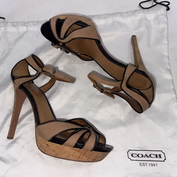 Coach Black Brown Platform Sexy Open Toe Strappy Dancer Stiletto Heel Sandal 10 - Image 5