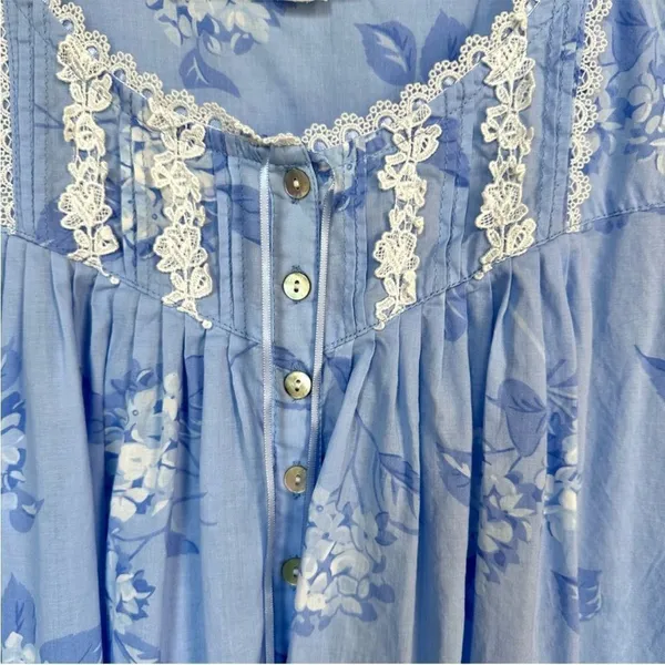 Eileen West Blue Hydrangea Woven Cotton‎ Nightgown S - Image 7