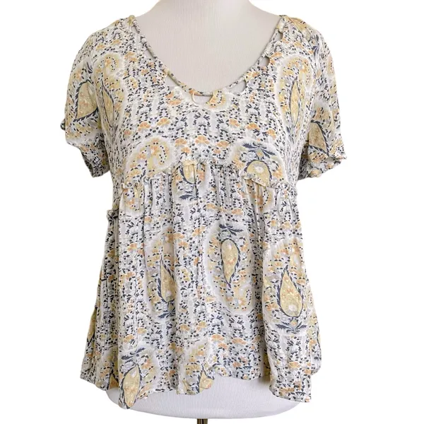 Lucky Brand Pastel Paisley Floral Print Peplum Top M - Image 4