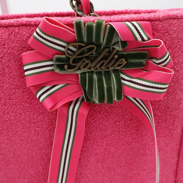 Bath & Body Works Goldie Pink Boucle Tote Bag Limited Edition Chain Strap Bow - Image 2