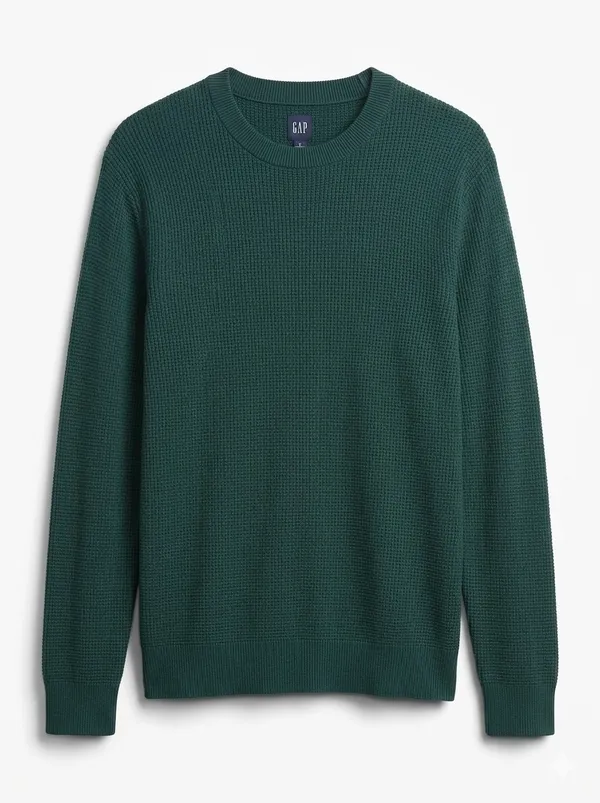GAP Men's Forest Green Waffle-Knit Crewneck Sweater - Image 2