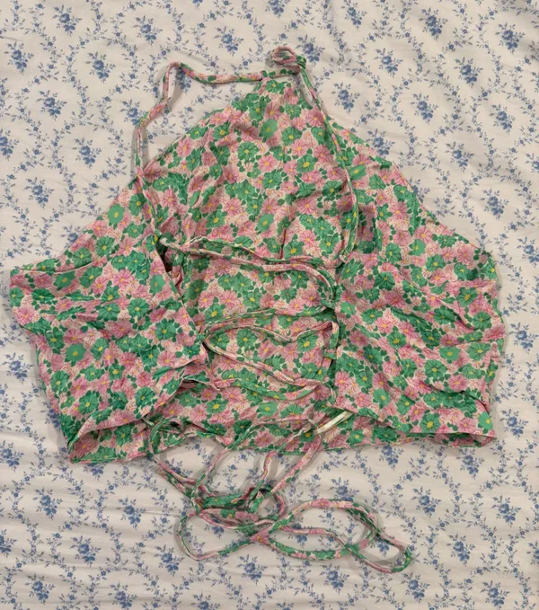 Green and Pink Flower Zara Crop Top - Image 2