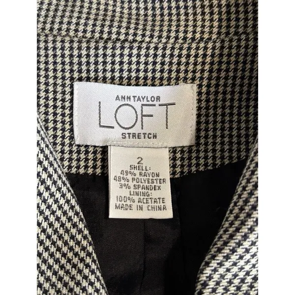Ann‎ Taylor LOFT Collar V-Neck Black/White Tiny Houndstooth Button Blazer Sz 2 - Image 5