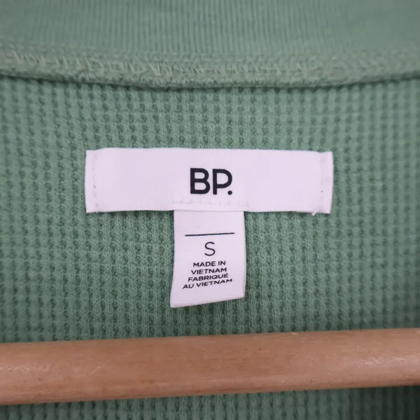 BP Top Womens S Henley Cropped Sage Green Waffle Knit Thermal Long Sleeve - Image 2