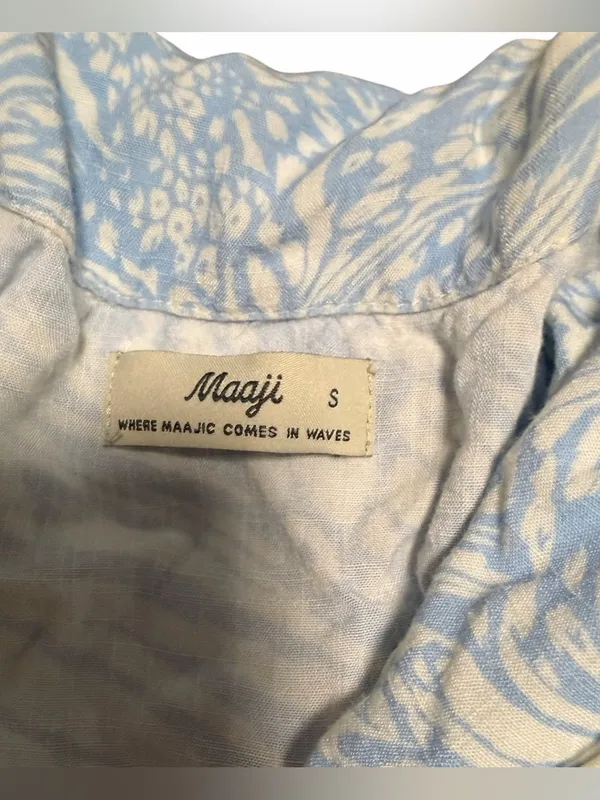 Maaji Wide Leg Pajama Set Size Small Blue and White Print - Image 3
