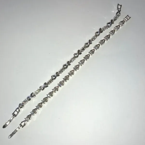 2 Vintage Avon Silver Tone & Clear CZ Rhinestone Bracelets - Image 3
