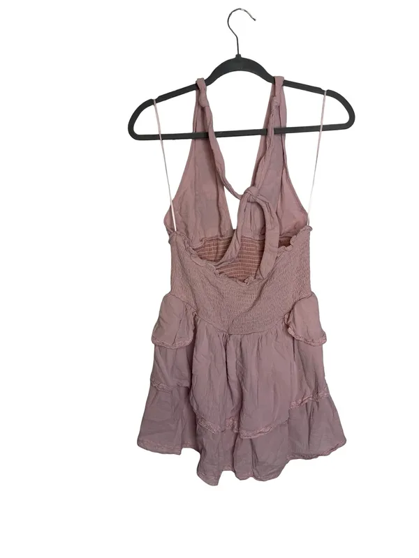 ✨ Olivaceous Size L Pink Floral Embroidered Halter Tiered Mini Dress 🌸✨‎ - Image 5