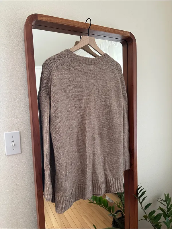 Banana Republic Wool Cotton Cardigan Chunky Knit Button Front Taupe Brown S - Image 5