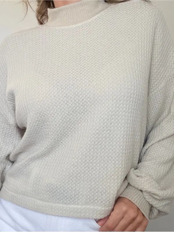 New Project Social T Cream Mock-Neck Waffle Knit Top - Image 6