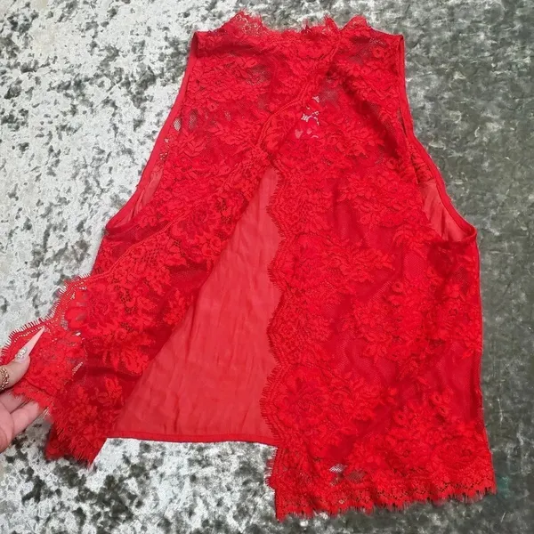 Free People Red Lace Sheer Tied To You‎ Tank Top - Image 3
