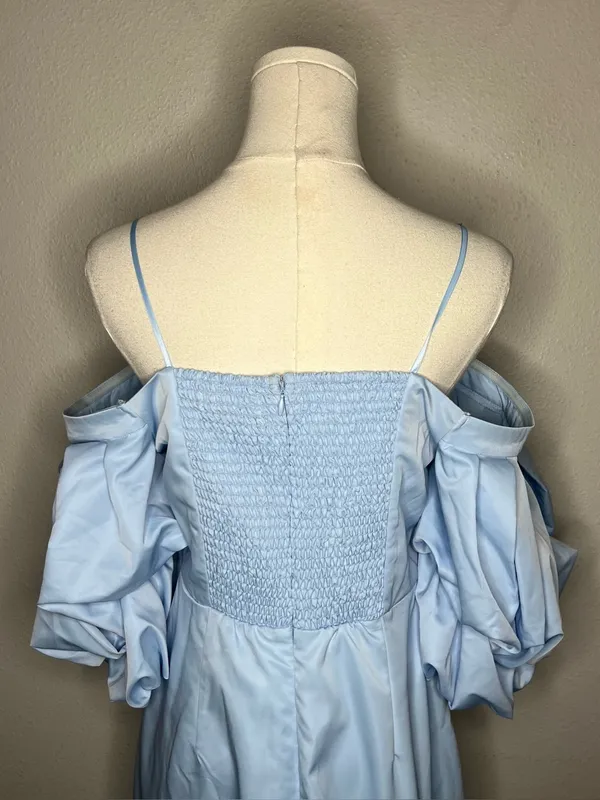NEW Petal + Pup Fern Puff Sleeve Off Shoulder Mini Dress in Icy Blue - Image 6